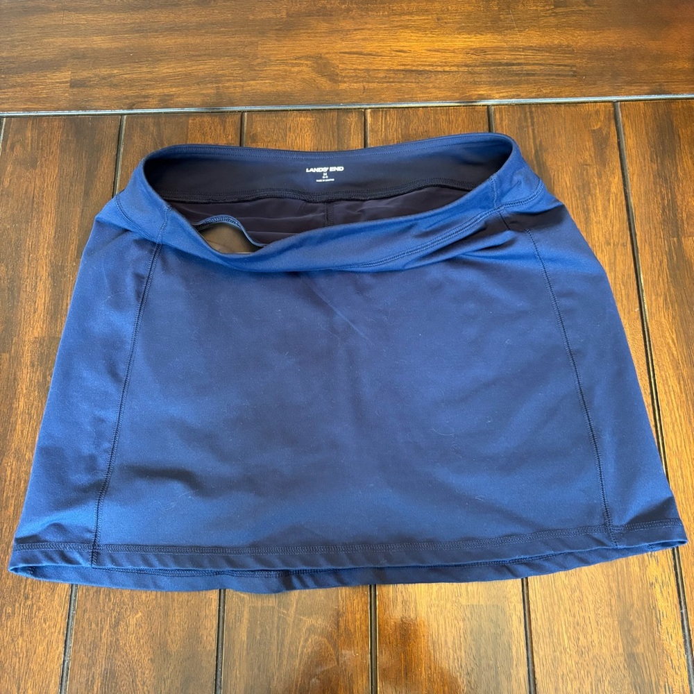 Lands' End Tennis Skort Women's Navy Skirt With Shorts Stretch Comfort M 10-12
